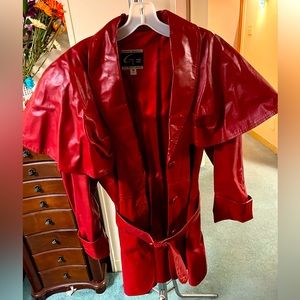 Vintage Genuine Leather Trench Style Coat with Belt